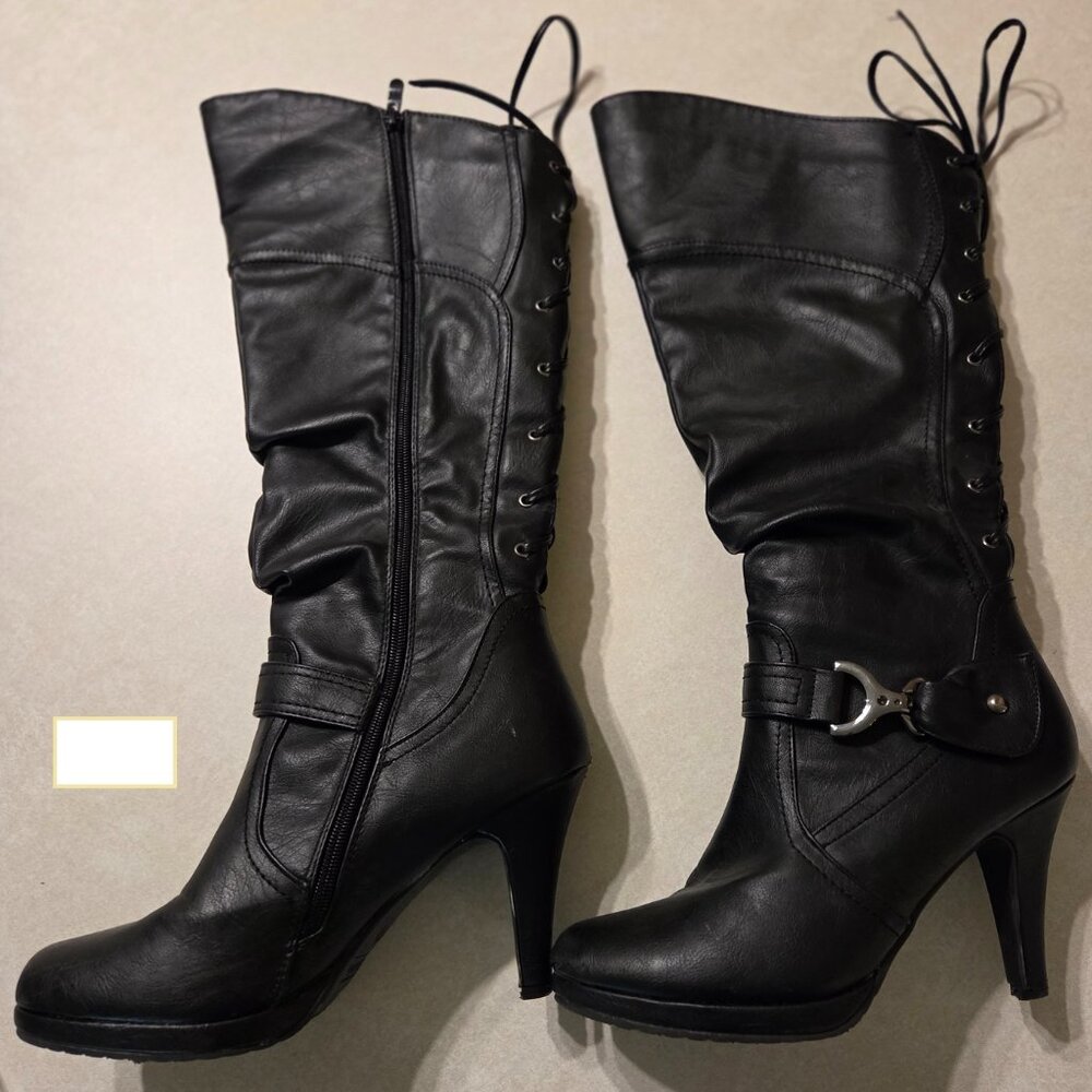 Black High Heel Lace up Boots